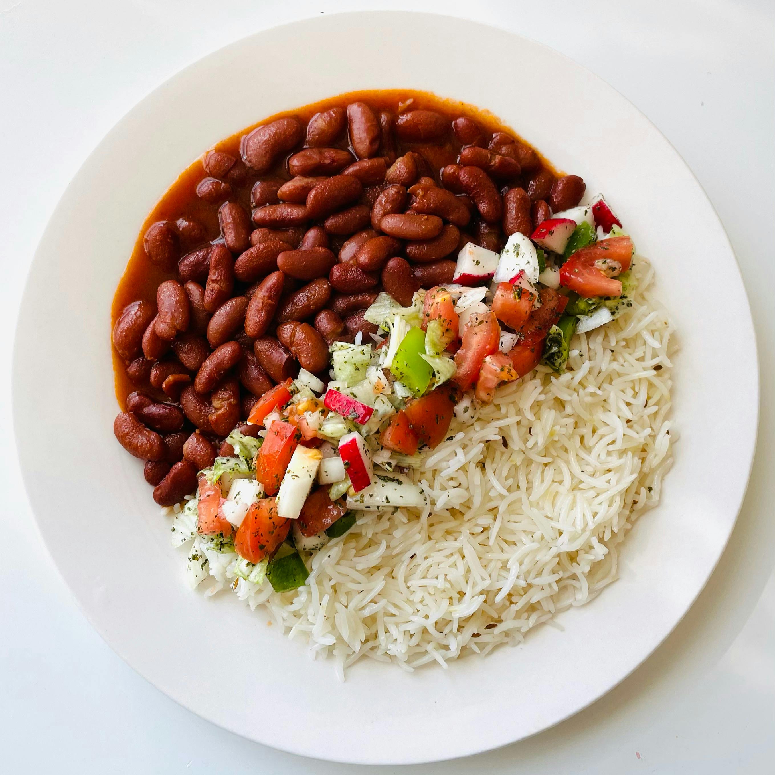 rice with salad and beans